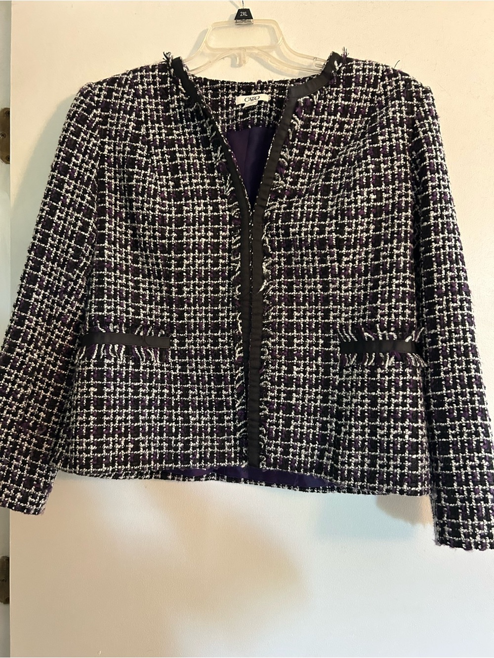 Cato Purple and Black Tweed Open-Front Blazer